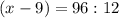 (x-9)=96:12