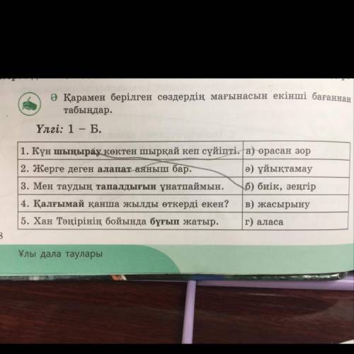 2 тапсырма ә) қарамен берілген сөздердің мағынасын екінші бағаннан табыңдар