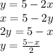 y = 5 - 2x \\x = 5 - 2y \\ 2y = 5 - x \\ y = \frac{5 - x}{2}