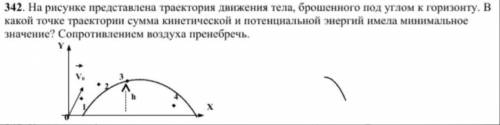 На рисунке представлена траектория движения тела, брошенного под углом к горизонту. В какой точке тр