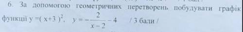 За до геометричних перетворень побудувати графік функції y=(x+3)², y= - 2/x-2 -4