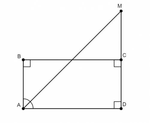 Бісектриса кута А прямокутника ABCD перетинає продовження сторони CD в точці М. Знайти градусну міру