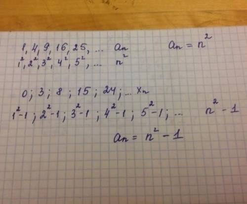 N2 1) 1; 4; 9; 16; 25; ... ; an; 2) 0; 3; 8; 15; 24; ... ; x ; ... •; a a = ? X = = ? n