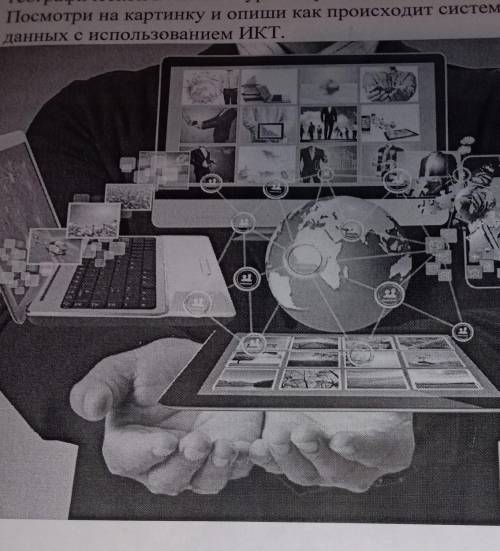 Посмотри на картинку и опиши как происходит систематизация данных с использованием ИКТ