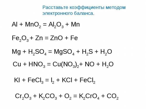 Химия 9 класс. Расставить коэффициенты методом электронного баланса.