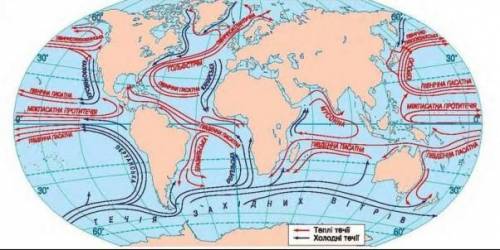 Виписати ,використовуючи фізичну карту світу теплі і холодні течії.
