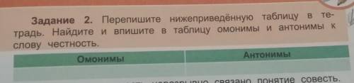 Задание 2. Перепишите нижеприведённую таблицу в те- традь. Найдите и впишите в таблицу омонимы и ант