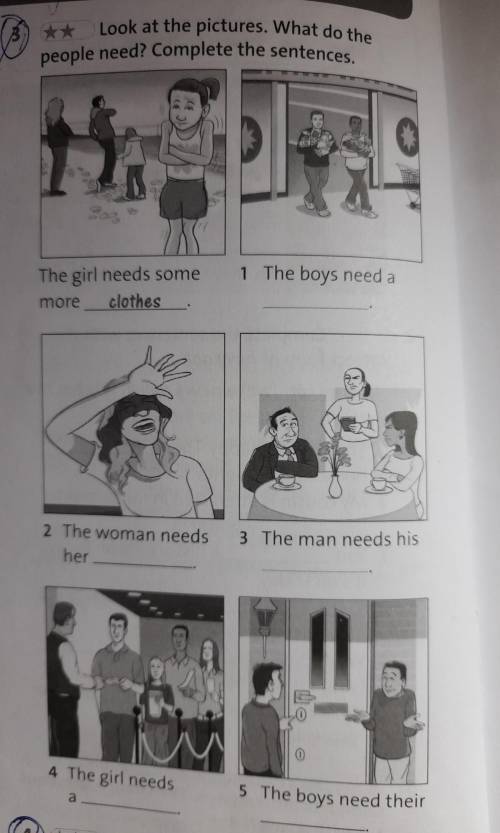 Look at the pictures. What do the people need? Complete the sentences. 1 The boys need a The girl ne