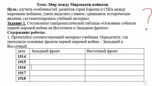 Тема: Мир между Мировыми войнами. Цель: изучить особенностей развития стран Европы и США между миров