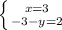 \left \{ {{x=3} \atop {-3-y=2}} \right.