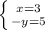 \left \{ {{x=3} \atop {-y=5}} \right.