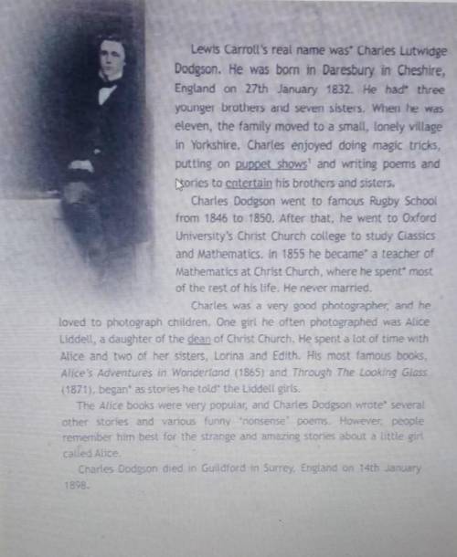 Background Correct the sentences. 1 Charles Dodgson hated children. 2 Lorina, Edith and Alice were f