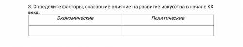 Определите факторы, оказавшие влияние на развитие искусства в начале ХХ века. Экономические | Полити