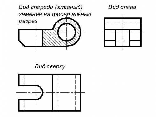 1) показать деталь в разрезе 2) показать третий вид с этой стороны.