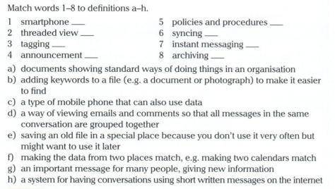 Match words 1-8 to definitions a-h !