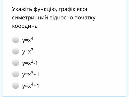 Укажіть функцію, графік якої семестри ний відносно початку координату