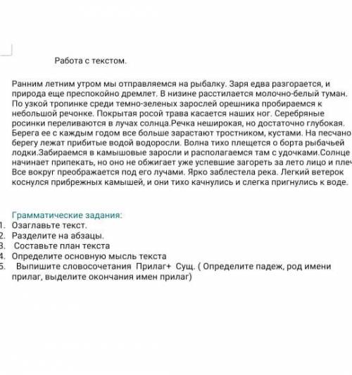 Грамматические задания: 1. Озаглавьте текст. 2. Разделите на абзацы. 3. Составьте план текста 4. Опр