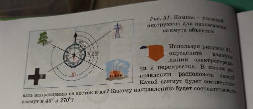 Используя рисунок 31, определите азимуты линии электропередачи и перекрестка. В каком направлении ра