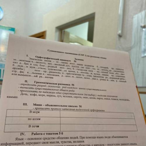 II. Грамматическая разминка 56 - определить разряд, склонение, род каждого имени существительного вы