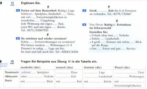 Übung 11. Ergänzen Sie (окончание прилагательных) Übung 12. Tragen Sie Beispiele aus Übung 11 in die