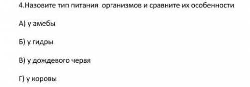 Назовите тип питания организмов и сравните их особенности: