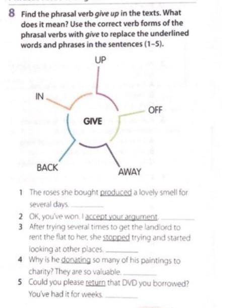 8 Find the phrasal verb give up in the texts. What does it mean? Use the correct verb forms of the p