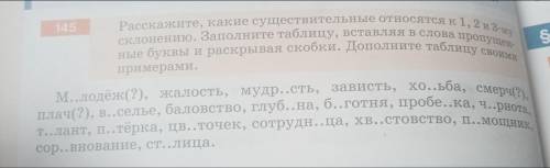 Расскажите, какие существительные относятся к 1,2 и 3-му склонению. Заполните таблицу, вставляя в сл