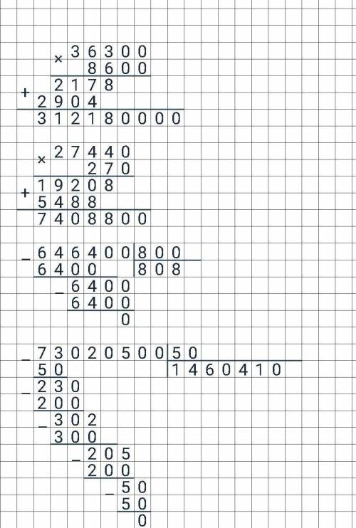 219. Выполните действия: а)27 440 × 270; б)36 300×8600;в)646 400: 800; г)73 020 500:50 НАДО