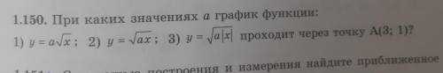 1.150. При каких значениях а график функции: 1) y = a√x; 2) у = √ах; 3) у = а| х | проходит через то