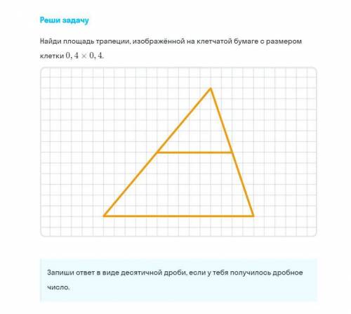 Найдите площадь трапеции изображенной на клетчатой бумаге с размером клетки 0,4 x 0,4