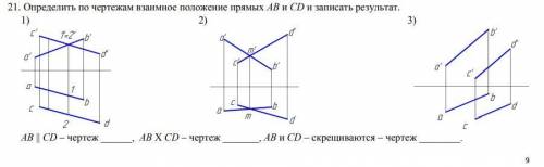 Определить по чертежам взаимное положение прямых АВ и CD и записать результат