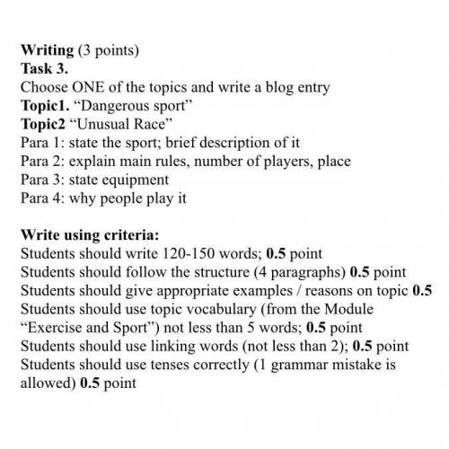 Choose ONE of the topics and write a blog entry Topic1. “Dangerous sport” Topic2 “Unusual Race” Para