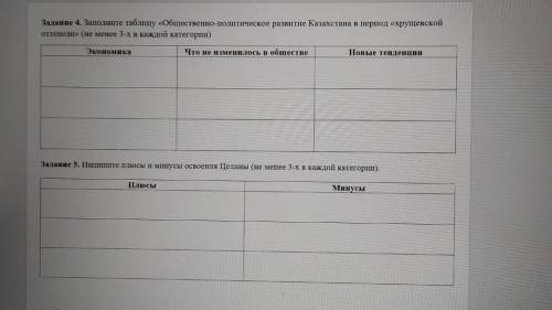 Задание 4. Заполните таблицу 《Общественно-политическое развитие Казахстана в период 《хрущевской отте