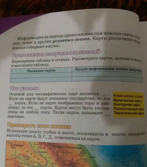 Перечертите таблицу в тетрадь. Рассмотрите карты, данные в тексте, и заполните таблицу. Название кар