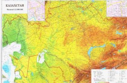 Рассмотрите карту Казахстана. Назовите: (a) Вид карты (b) Масштаб, использованный при составлении ка