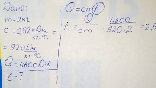 На скільки градусів нагрівається 2 кг алюмінію з питомою теплоємністю 0,92 кДж/кг·0С при затраті 460