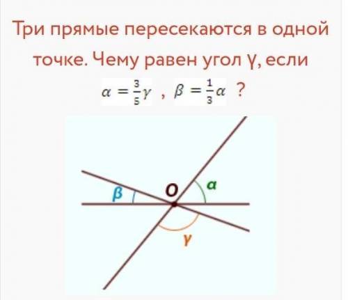 :Три прямые пересекаются в одной точке. Чему равен угол γ, если