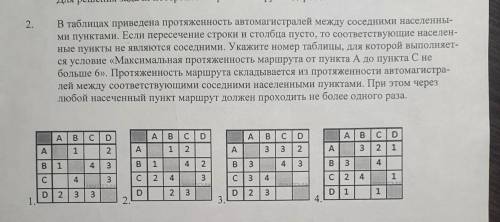 В таблицах приведена протяженность автомагистралей между соседними населенны- ми пунктами. Если пере