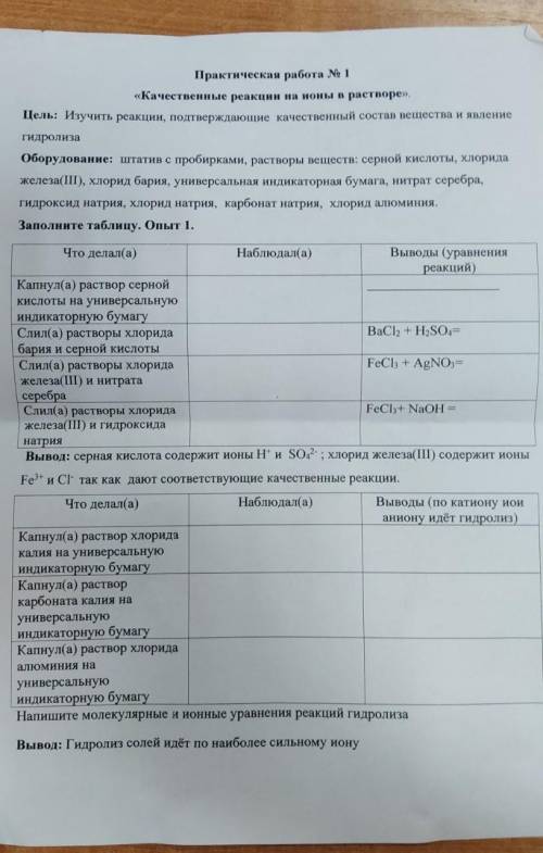 Практическая работа номер 1. Качественные реакции на ионы в растворе