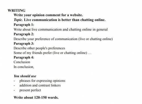 WRITING Write your opinion comment for a website. Topic. Live communication is better than chatting