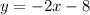 y = - 2x - 8