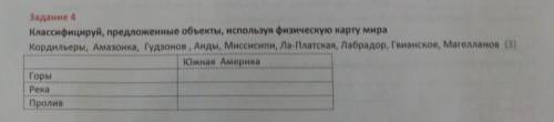 Классифицируй, предложенные объекты, используя физическую карту мира Кордильеры, Амазонка, Гудзонов,