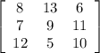 \left[\begin{array}{ccc}8&13&6\\7&9&11\\12&5&10\end{array}\right]