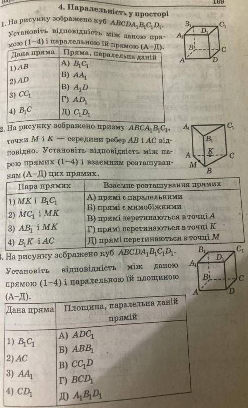 4. Парале ат+у просторі 1) AB 2) AD 3) CC 4) ВС 1. На рисунку зображено куб ABCDA,B,CD. С Установіть