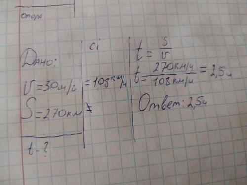 Потяг рухався зі швидкістю 30 м/с. За який час він проїде відстань між двома містами , якщо відстань