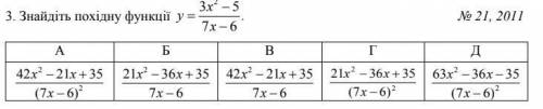 Знайдіть похідну функції : y=3x^2-5/7x-6.