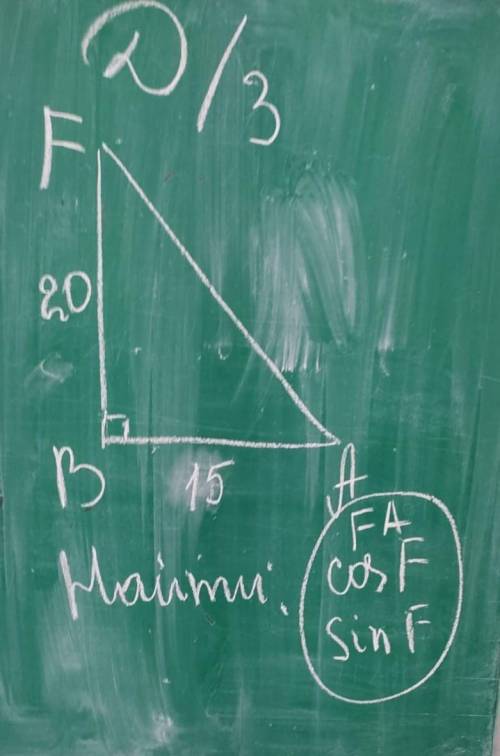 В треугольнике FBA угол FB равен 20угол BA равен 15Найти угол FA, cos F Sin F