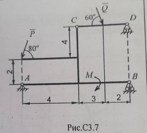 Дано: Q=320, P=410, M=1000Найти: реакции опор