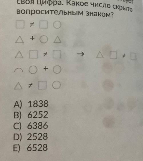 Каждому символу соответствует своя цифра. Какое число скрыто вопросительным знаком?