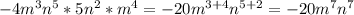 - 4m {}^{3} n {}^{5} *5n {}^{2} *m {}^{4} = - 20m {}^{3 + 4} n {}^{5 + 2} = - 20m {}^{7} n {}^{7}